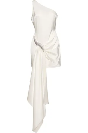 DAVID KOMA One Shoulder Satin Mini Dress W/crystal