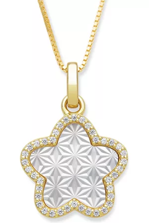 Belle De Mer Mother of Pearl 13mm and Cubic Zirconia Star Shaped Pendant with 18" Chain in Gold Over Silver