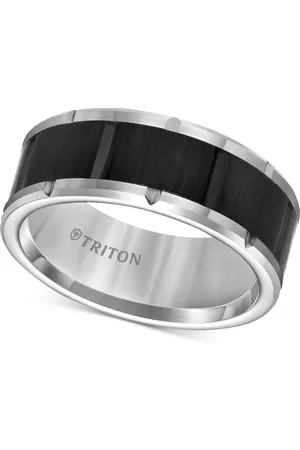 Triton Men's Comfort Fit Band in Black and White Carbide