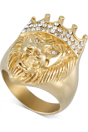 Legacy For Men By Simone I. Smith Crystal Lion Ring in Gold-Tone Ion-Plated Stainless Steel