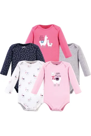 Hudson Baby Girls Hudson Cotton Long-Sleeve Bodysuits 5pk Llama, 6-9 Months