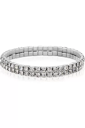 2028 Silver-Tone Crystal 2-Row Rhinestone Stretch Bracelet