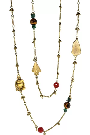 1928 T.r.u. by 14 K Gold Dipped Droplet Chain with Buddha and Sem-Precious Accents Necklace