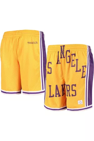 Mitchell & Ness Boys Sports Shorts - Big Boys Gold Los Angeles Lakers Hardwood Classics Throwback Big Face Mesh Shorts