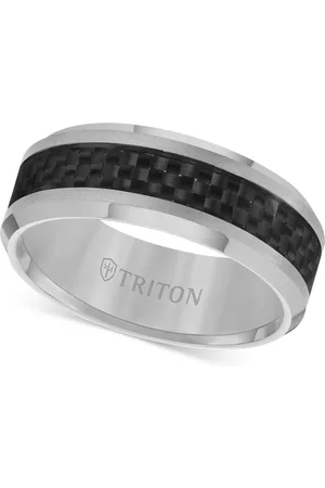 Triton Men Rings - Men's Carbide Ring, Black Carbon Fiber Stripe Wedding Band