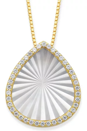 Belle De Mer Mother of Pearl 15x13mm and Cubic Zirconia Pear Shaped Pendant with 18" Chain in Gold over Silver