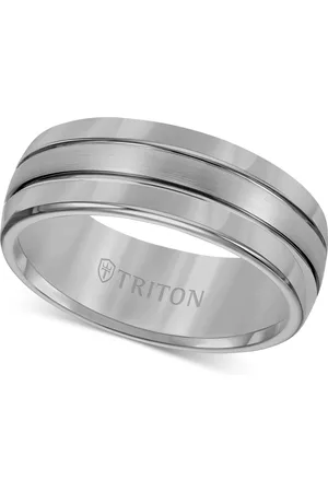 Triton Men Rings - Men's Ring, 8mm 3-Row Wedding Band in Classic or Black