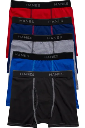 Hanes Big Boys Ultimate Cotton Blend Boxer Briefs, Pack of 5 - Red, Gray, Blue, Black