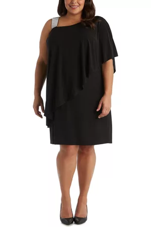 R & M Richards Plus Size Rhinestone-Trim One-Shoulder Dress