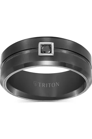 Triton Men's Black Ring, Black Diamond Wedding Band (1/10 ct. t.w.)
