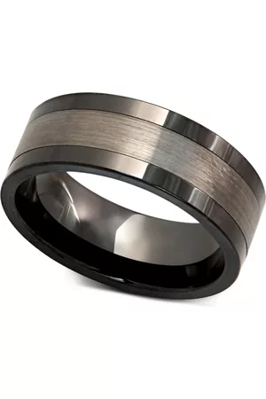 Macy's Men Rings - Men's Tungsten Ring, Black Ceramic With Tungsten Inlay Ring
