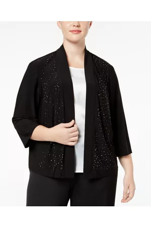 R & M Richards R&M Richards Plus Size Cardigan, Beaded Open Front
