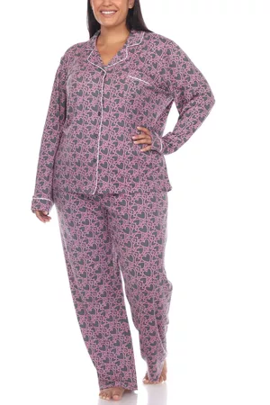 White Mark Plus Size 2 Piece Long Sleeve Heart Print Pajama Set
