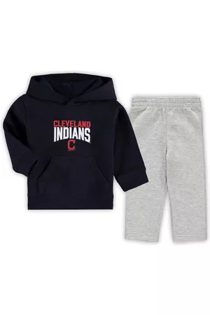 Outerstuff Infant Boys and Girls Navy, Heathered Gray Cleveland Indians Fan Flare Fleece Hoodie and Pants Set - Navy, Heathered Gray