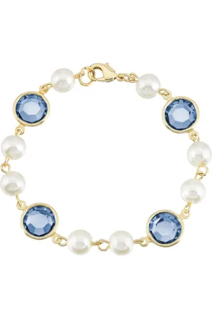 2028 Gold-Tone Imitation Pearl with Dark Channels Link Bracelet