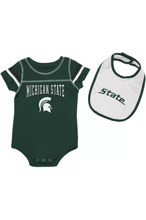 Colosseum Newborn and Infant Girls and Boys Green, White Michigan State Spartans Chocolate Bodysuit and Bib Set