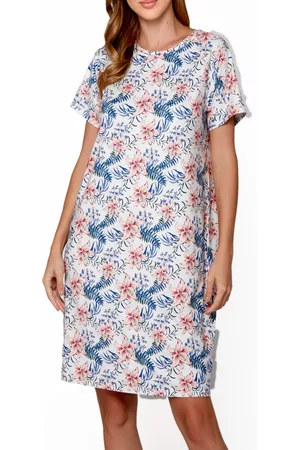 MansiCollections Women's Danielle Recycled Ultra Soft Floral Small Sleeves Lounge Dress
