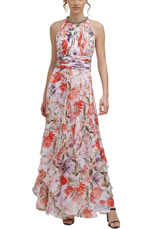 Calvin Klein Women Halter Dresses - Embellished Tiered Halter Gown