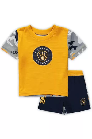 Outerstuff Newborn and Infant Boys and Girls Gold, Navy Milwaukee Brewers Pinch Hitter T-shirt and Shorts Set - Gold, Navy