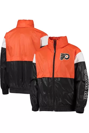 Outerstuff Boys Sports Jackets - Youth Boys Orange, Black Philadelphia Flyers Goal Line Full-Zip Hoodie Windbreaker Jacket