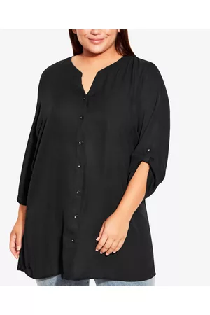 Avenue Women Tunics - Plus Size Button Front Tunic Top