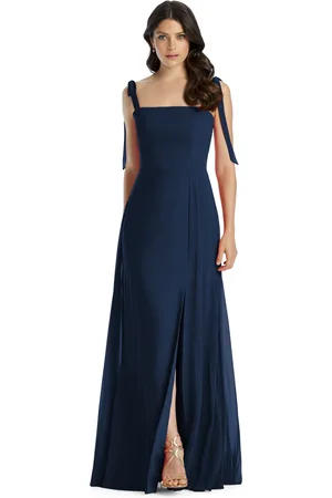 Dessy Collection Plus Size Tie-Shoulder Chiffon Maxi Dress with Front Slit