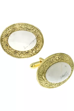 1928 Jewelry 14K Gold Plated Semi-Precious Howlite Oval Cufflinks