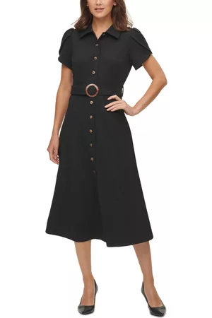 Calvin Klein Women Puff Sleeve & Puff Shoulder Dresses - Puff-Sleeve Belted Midi Dress