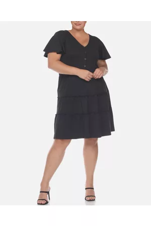White Mark Plus Size Short Sleeve V-neck Tiered Midi Dress