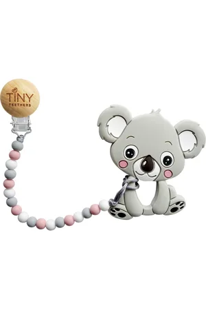 Tiny Teethers Designs 3 Stories Trading Tiny Teethers Infant Silicone Pacifier Clip With Large Removable Teether, Koala
