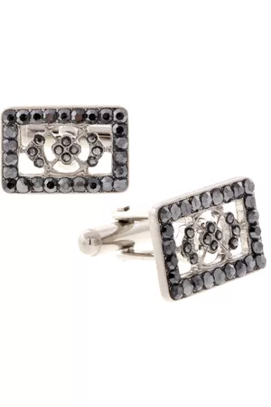 1928 Jewelry Silver-Tone Crystal Rectangle Cufflinks