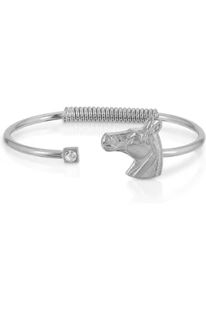 2028 Silver-Tone Clear Crystal and Horse Accent Hinge Bracelet