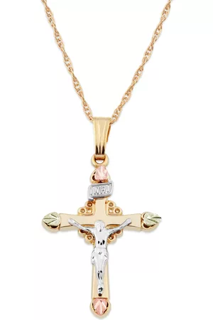 Black Hills Gold Crucifix Pendant in 10k Yellow Gold with 12k Rose and Green Gold