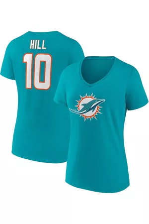 Fanatics Women Sports T-Shirts - Women's Branded Tyreek Hill Miami Dolphins Player Icon Name and Number V-Neck T-shirt