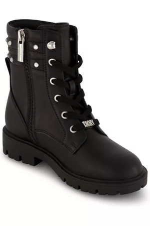 DKNY Little Girls Stassi Stone Crystal Stud Collar Moto Boots