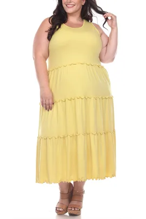 White Mark Plus Size Scoop Neck Tiered Midi Dress