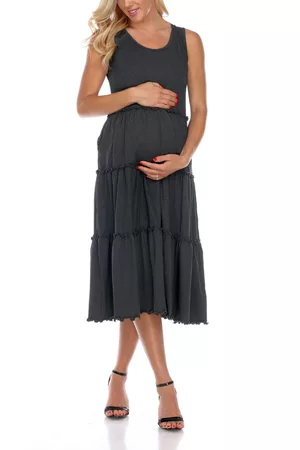 White Mark Maternity Plus Size Scoop Neck Tiered Midi Dress