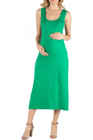24Seven Comfort Apparel Scoop Neck Maternity Maxi Dress with Racerback Detail