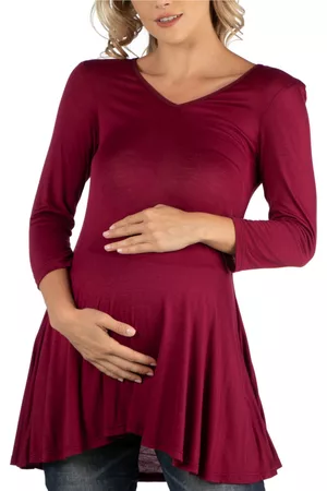24Seven Comfort Apparel Women Long sleeved Shirts - Three Quarter Sleeve V-Neck Maternity Tunic Top
