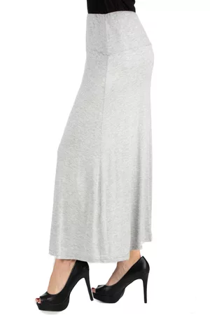 24Seven Comfort Apparel Women Elastic Waist Solid Color Maxi Skirt