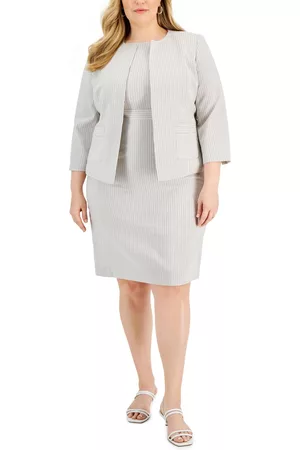 Le Suit Work Dresses - Plus Size Striped Open-Front Sheath Dress Suit
