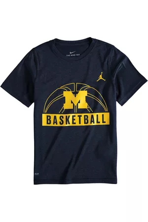 Jordan Boys Sports T-Shirts - Boys Youth Brand Michigan Wolverines Basketball and Logo Performance T-shirt
