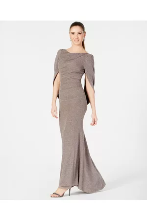 Betsy & Adam Women Knitted Dresses - Metallic-Knit Draped Gown
