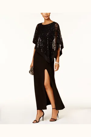R & M Richards Sequined Lace Cape Gown