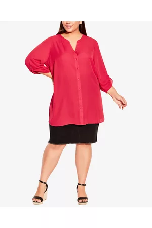 Avenue Women Tunics - Plus Size Button Front Tunic Top