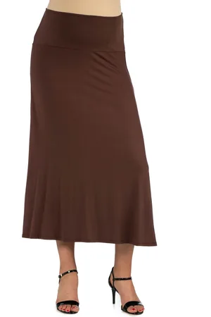 24Seven Comfort Apparel Womens Elastic Waist Solid Color Maternity Maxi Skirt