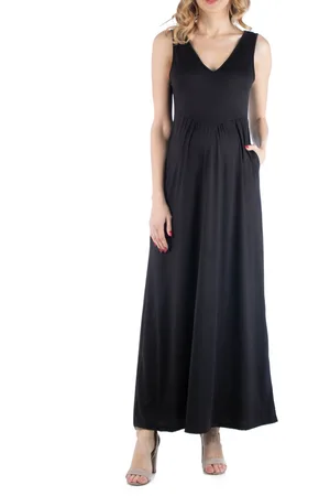 24Seven Comfort Apparel Maxi Maternity Sleeveless Dress with Pockets