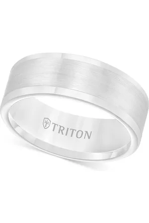 Triton Men Rings - Men's Ring, 8mm Wedding Band in White or Black Tungsten