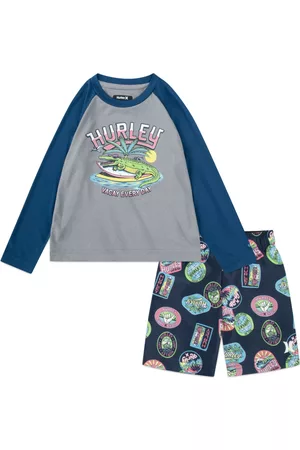 Hurley Toddler Boys Travel Patch Long Sleeve Top and Shorts Swim Set, 2 Piece