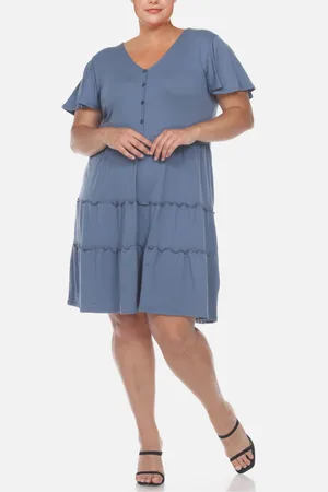 White Mark Plus Size Short Sleeve V-neck Tiered Midi Dress